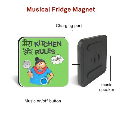 Mera Kitchen Mere Rules Personalized Musical Fridge Magnet Rechargeable Custom Song Magnet for Mom